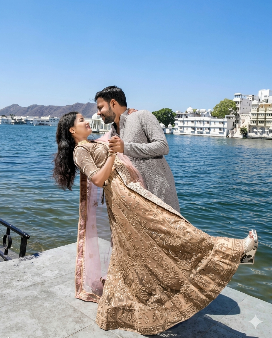 Pre-wedding photoshoot vintage car package Udaipur Rajasthan
